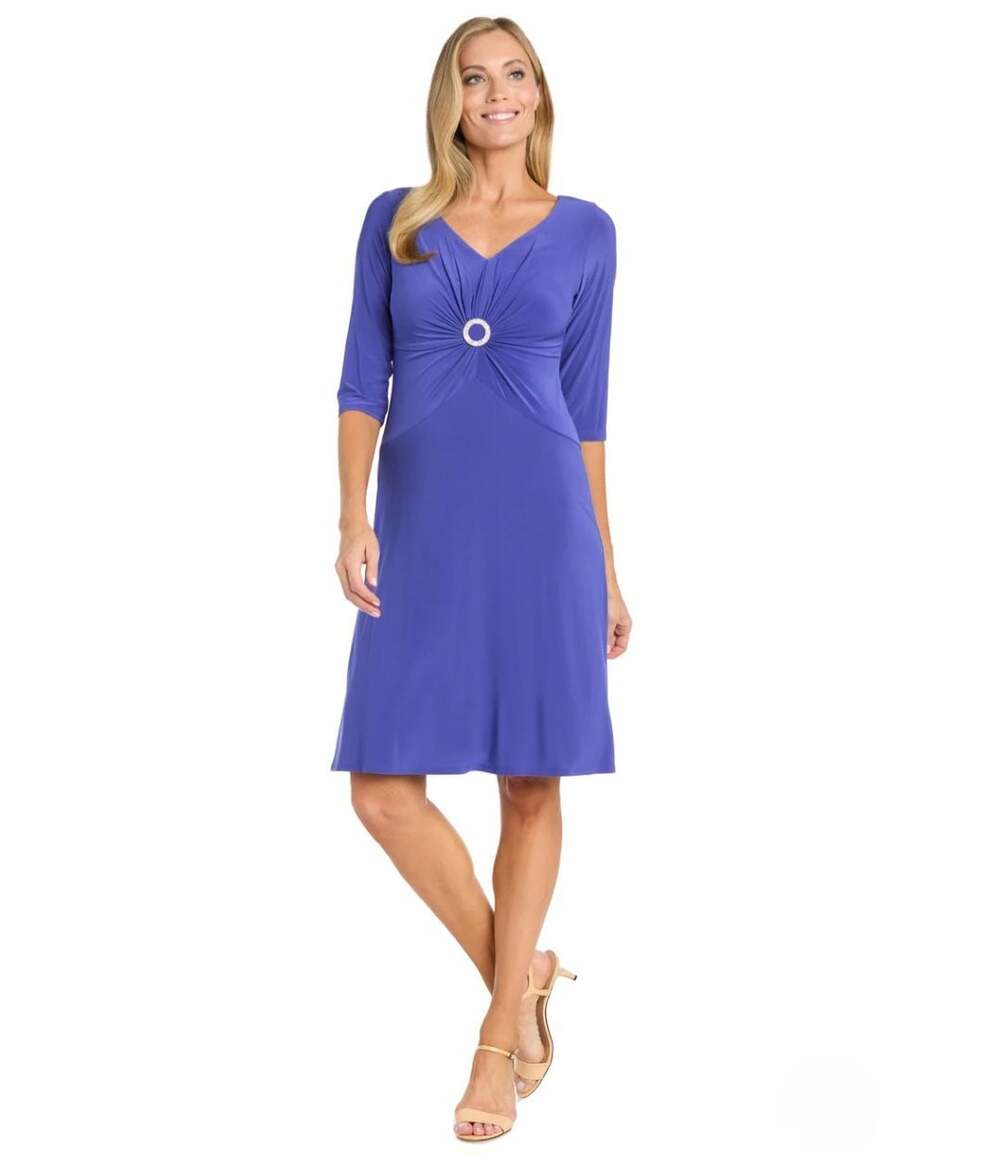 R&M Richards Ruched Rhinestone Detail Midi Dress,6,Dark Periwinkle,NWT